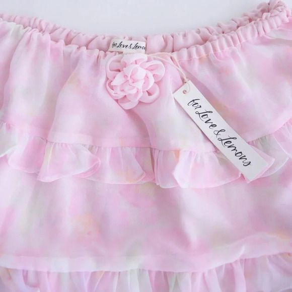 For Love And Lemons Pink & Cream Floral Ariana Layered Ruffle Mini Skirt S - Picture 8 of 10